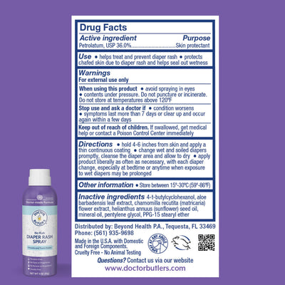 Doctor Butler's Baby Diaper Rash Spray – No-Rub Sprayable Diaper Rash Ointment to Prevent and Treat Rashes, Skin Protectant Spray with Touch Free Application* (3oz)