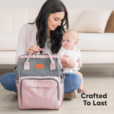 KeaBabies Baby Diaper Bag Backpack - Large Baby Bag for Boys, Girls, Waterproof Multi Function Travel Diaper Backpack with Changing Pad, Durable Travel Essentials for Moms and Dads (Pink Gray)