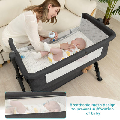 BCOL Baby Bassinet, Bedside Bassinet for Baby, 3 in 1 Bassinet Bedside Sleeper with Wheels, Mosquito Net, Adjustable Easy Folding Portable Bed for Infant Newborn (Dark Grey)