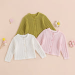 Newborn Baby Girls Knit Cardigans Long Sleeve Crewneck Hollow Knit Thin Sweater Toddler Button Tops Coat Outwear (Pink, 3-6 Months)