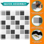 ProSource Baby Play Mat, Soft Foam Floor Tiles for Kids, Interlocking EVA Panels for Playpen Use, Crawling Development Surface, Safe Non-Toxic Toddler Flooring, 36 Tiles, Black/Gray/White