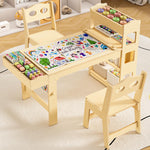 Acenova Kids Art Table and Chairs Set with Paper Roll and Storage, Wooden Craft Table with 2 Chairs, Kids Desk with Storage for Drawing Learning Reading, Toddler Activity Play Desk Classroom
