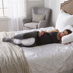 Boppy Side Sleeper Pregnancy Pillow with Removable Jersey Pillow Cover, Gray Falling Leaves, Compact Stay-Put Design with Signature Stretch Panel, Prenatal and Postnatal Positioning