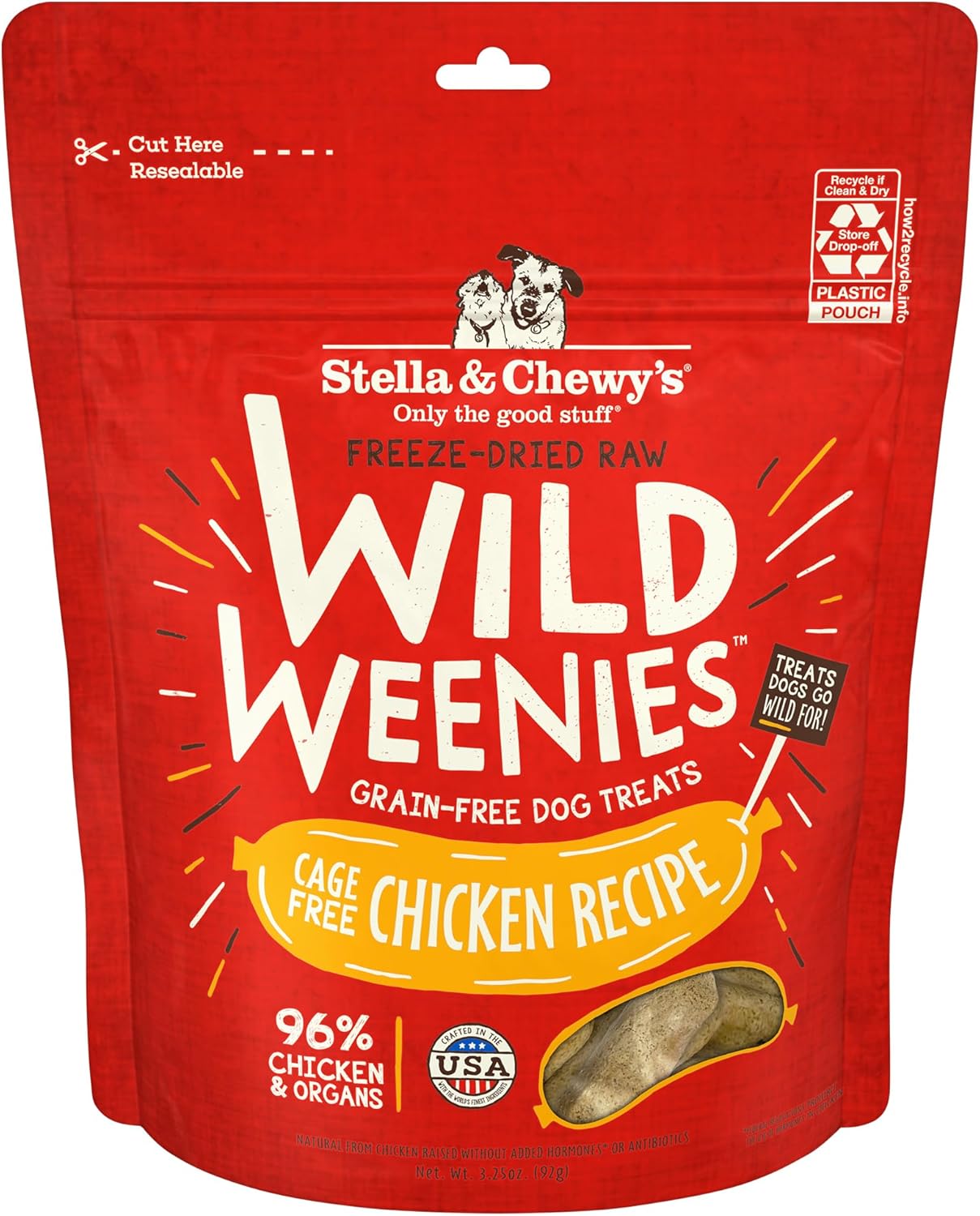 Stella & Chewy's Freeze-Dried Raw Wild Weenies Dog Treats – All-Natural, Protein Rich, Grain Free Dog & Puppy Treat – Great for Training & Rewarding – Cage-Free Chicken Recipe – 3.25 oz Bag