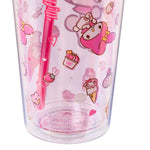 Silver Buffalo Sanrio My Melody Pink Strawberry Pattern Plastic Cold Cup with Lid and Topper Straw 24 Ounces