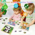 Wooden Animals Puzzles for Toddlers 2-4, 8 Pack 9 PCS Jigsaw Puzzles for Kids 2-4, Wooden Puzzles for Toddlers 3-5, Animal Puzzles for Kids 3-5, Preschool Puzzles Learning Educational Sets Toys