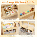 5-in-1 Kids Table and Chairs, Toddler Table and Chair Set with Drawers, Convertible Craft Play Desk with Art Easel & Paper Roll Holder, Children Activity Learning Center with Storage – Nature Wood
