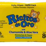 Pack of Ricitos de Oro baby wipes with yellow packaging and bear illustration.