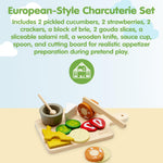 PlanToys® Wooden Pretend Cheese & Charcuterie Board Food Toy for Kids | Includes Cheese, Sausage, Crackers, Grapes, Knife & Board | Montessori Role Play Kitchen Toy for Imaginative Learning