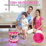 WSJKPA Baby Toys Carousel Rotating Light Up Infant Toys, Musical Crawling Toy for Toddlers (Pink, 18+ Months - 3 Years, 2 AA Batteries)