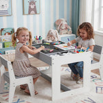 Costzon Table and Chairs for Kids 2-5, 4-1 Wooden Activity Art Desk Set w/Whiteboard, Chalkboard & Storage Cubes for Drawing, Crafting, Playing, Toddler Table and Chair Set (31.5” x 19.5” x 19”,Gray)