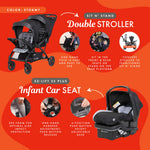 Baby Trend Infant and Toddler Double Stroller & Car Seat Combo, 2 Pc Set, Stormy