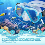 CTSAYTL Snorkeling Gear for Kids, 4 in 1 Child Mask Fins Snorkel Set with Panoramic View Anti Fog Mask, Dry Top Snorkel, Trek Fins and Travel Bag, Kids Snorkeling Set with Fins for Snorkeling Swimming