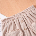Toddler Little Girls Corduroy Skirts Decorative Buttons Ruffled Trim Elastic Waist A Line Skirt with Love Heart Pocket (A-Beige, 1-2 Years)