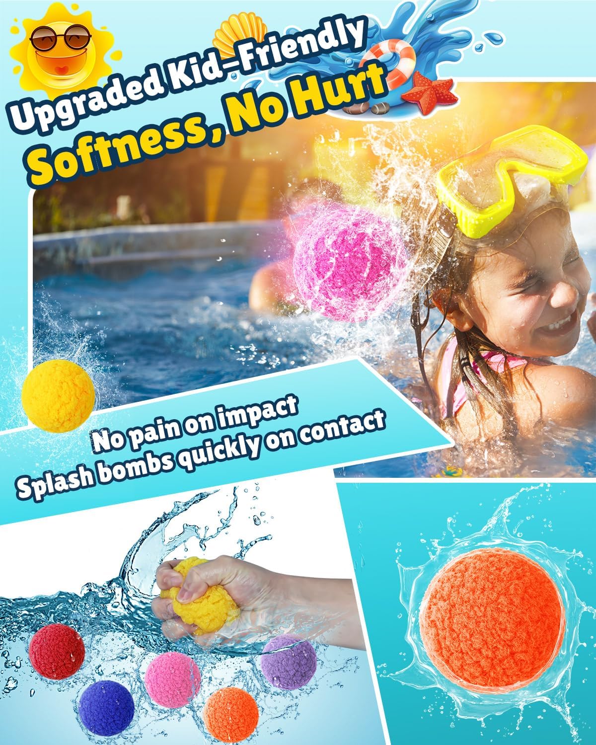 LQYoyz Reusable Water Balloons - 50 PCS Refillable Water Balls for Kids Outdoor Toys Games, Summer Pool Toys Water Play Splash Balls for Backyard Lawn Beach Fun Games for Boys Girls