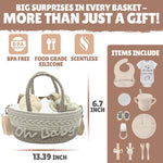 Kiddibodi Baby Gift Set | 11 Piece Gender Neutral Newborn Gift Basket for Boys & Girls – Baby Essentials with Plate, Bib, Spoon, Cup, Feeder, Outfit, Rattles & Storage Bag