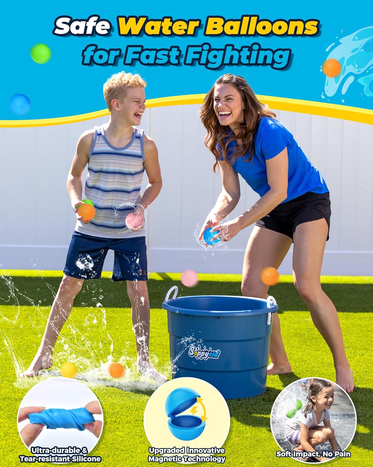 SOPPYCID 10PCS Reusable Water Balloons Quick Fill for Kids, Refillable Magnetic Water Balloons for Pool & Beach, Water Ball Toys for Summer Outdoor Games, Outside Activities