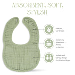 Comfy Cubs Muslin Bibs for Babies, (Pack of 8) - Soft and Highly Absorbent, Feeding, Drool and Teething Bib, Adjustable Snaps - Stylish & Colorful Unisex Designs, Giftable Set - (Sage)