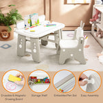 Costzon Kids Table and Chair Set, Graffiti Activity Table w/Flip-Top Tabletop Bookshelf, Erasable Magnetic Drawing Board, Storage, Adjustable Height for Drawing, Toddlers Art Table & Chair (Gray)