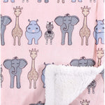 Hudson Baby Unisex Baby Plush Mink and Sherpa Blanket, Pink Floral, One Size