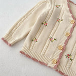 HOOLCHEAN Baby Girls Cotton Small Floral Embroidery Cardigan Sweater