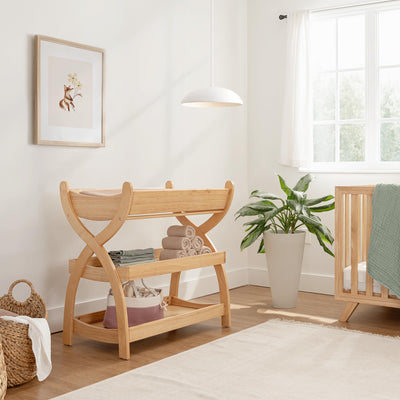 Comfy Cubs Baby Changing Table - Sturdy Wood Construction, Timeless Look Baby Change Table with Two Open Shelves for Infant Daycare Essentials Storage - Natural Wood