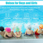 2 Pack Kids Swim Caps for Boys Girls, Durable Silicone Swimming Cap with 3D Ear Pockets for Age 3-15 Toddler Child Youth Teen, Unisex Swim Bath Hats for Short/Long Hair with Ear Plugs Nose Clip-2