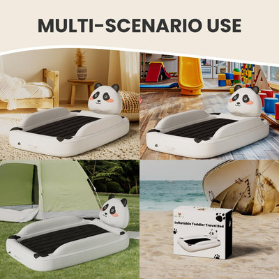 Floisdace Inflatable Travel Bed with High Speed Pump, Portable Kids Air Mattress with Safety Bumpers, Toddler Travel Bed for Trip Camping Sleeplovers, Separate Mattress Design (60"-Panda)