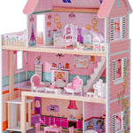 ROBUD Wooden Dollhouse, Doll House Playset with 24-pcs Exquisite Accessories, Working Elevator, Gift for Ages 3+