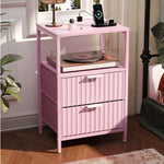 VINGLI Pink Nightstand with Charging Station and Fabric Drawers, Fluted Nightstand with Drawers, Night Stand Pink Bedside Table with Charger Station for Bedroom, Kids Room, 14.96" W*11.81" D*23.78" H