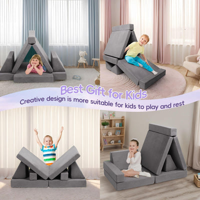IdeaKey Modular Kids Play Couch, Toddlers Couch Building Set, Children Convertible Play Fort, Kids Sofa for Playroom and Bedroom, Rectangular Armrests