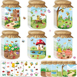 24Pack Spring Craft Bugs Scene Stickers Summer Art Craft Make A Bug Jar Scene with Insect Butterfly Frogs Bee Flower Sticker for Fun Spring Party Supplies Summer Party Games Classroom Activities