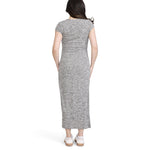 Motherhood Maternity Women's Short Sleeve V-Neck Henley Rib Knit Bodycon Maxi Pregnancy Dress, Heather Grey, Small