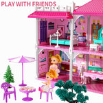 TEMI Doll House Girls Toys - 4-Story 12 Rooms Playhouse with 2 Dolls Toy Figures, Fully Furnished Fashion Dollhouse, Pretend Playhouse with Accessories, Gift Toy for Kids Ages 3 4 5 6 7 8+