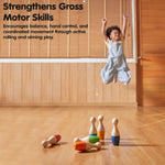 PlanToys® Bowling Set Wooden Montessori Gross Motor and Coordination Toy | Movement, Concentration and Early Math Learning Activity | Eco Friendly Indoor and Outdoor Bowling Game