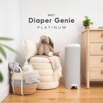 Diaper Genie Platinum Pail (Grey) is Made in Durable Stainless Steel and Includes 1 Easy Roll Refill with 18 Bags That can Last up to 5 Months.