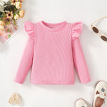 OPAWO Toddler Girl Shirts Ruffle Long Sleeve Baby Tee Tops, Ribbed Toddler Girl Blouse, Fall Baby Girl Clothes 2-Pack 12M-4T(Purle/Pink, 2T)