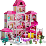 TEMI Doll House Girls Toys - 4-Story 12 Rooms Playhouse with 2 Dolls Toy Figures, Fully Furnished Fashion Dollhouse, Pretend Playhouse with Accessories, Gift Toy for Kids Ages 3 4 5 6 7 8+