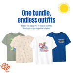 Garanimals Baby & Toddler Boy Dino Tees - Short Sleeve Tees - Kid's Casual Crew Neck - Size 3-6 Months - Dark Green, Light Beige, Navy Blue, White - 4 Pack