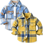 Ilyboz Cute Little Flannels 2 Pack Toddler Baby Boys Girls Plaid Flannel Shirts Jackets Long Sleeve Lapel Button Down Shirt Top Outfit Vintage Clothes