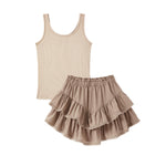 PATPAT Girls Skirt Sets Size 9-10, Khaki Crop Tank Tops + Pleated Skirts with Built in Shorts 2 Piece Outfits, Tween Girls Trendy Clothes Y2K Outfits Streetwear