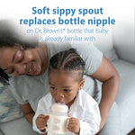 Dr. Brown's Milestones Wide-Neck Sippy Spout Bottle with 100% Silicone Handles, Easy-Grip Handles with Soft Sippy Spout, 9oz/270mL, Ecru, 1-Pack, 6m+