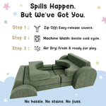 Cubby Couch 12-Piece Modular Kids Play Couch - Soft & Durable Toddler Couch with CertiPUR US Foam, Washable Covers - Playroom Furniture, Kids Sofa for Lounge, Living Room & Playroom - Green