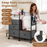Orzbow 4 Tier Baby Rolling Storage Cart with Drawers, Detachable Baby Diaper Caddy Organizer and Storage, Metal Rolling Utility Cart for Nursery, Bedroom, Changing Table & Crib, Easy to Assemble, Gray