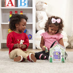 Melissa & Doug Take-Along Wooden Doorbell Dollhouse, Doorbell Sounds, Keys, 4 Poseable Wooden Dolls, 9' H X 6.8' W X 6.8' L