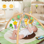 CoziBB Baby Play Gym Mat & Activity Mat, Baby Tummy Time Mat, Large Avocado Shaped Playmat with 6 Detachable Toys for Motor Skills & Sensory Development, Washable Infant Baby Essentials,Light Green