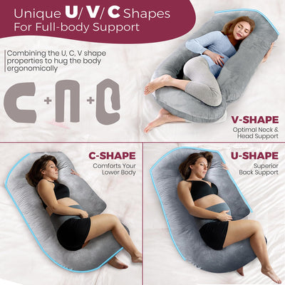 PILLANI Pregnancy Pillows for Sleeping - V C U Shaped Full Body Pillow with Removable Cover, 57inch Cooling Maternity Pillow for Pregnant Women, Support for Back Belly Legs Hip - Pregnancy Must Haves