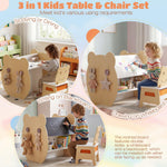 Costzon Toddler Table and Chair Set, 3-in-1 Bear Activity Desk Set w/Reversible Whiteboard & Chalkboard, Side Hooks, Open Shelf and Storage Drawer for Drawing Studying, Kids Table Set for Boys Girls