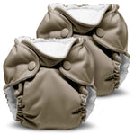 Beige cloth diapers with white interiors on a white background