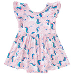 pureborn Baby Girls Viscose from Bamboo Bodysuit Dress Ruffle Sleeve Romper Twirl Skirt Playwear Dresses Light Pink Unicorn 3-6M